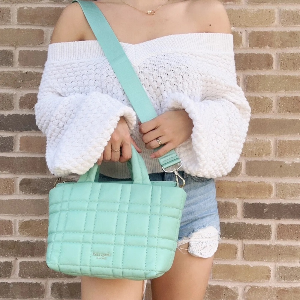 Kate Spade Softwhere Quilted Leather Mini Tote Crossbody Summer Rain Turquoise - Picture 2 of 5
